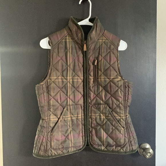 Lauren Ralph Lauren Olive Quilted Plaid Puffer Vest Women’s Size Petite Large - Picture 16 of 16